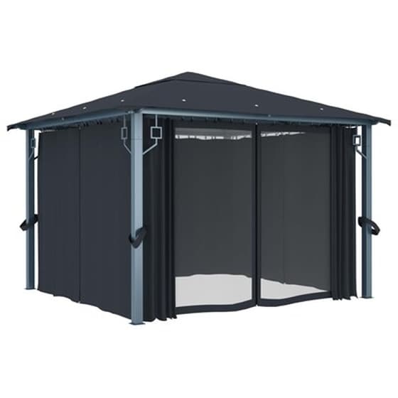 Κιόσκι Vidaxl Αλουμίνιο με Κουρτίνα και Φωτάκια 300x300cm - Ανθρακί image 4