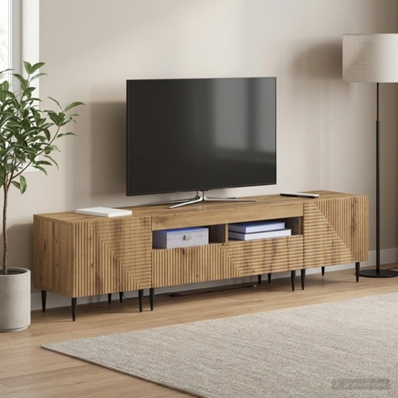 Έπιπλο Τηλεόρασης VidaXL με LED 3 τμχ 198 x 35 x 43 cm - Artisan Δρυς image 2