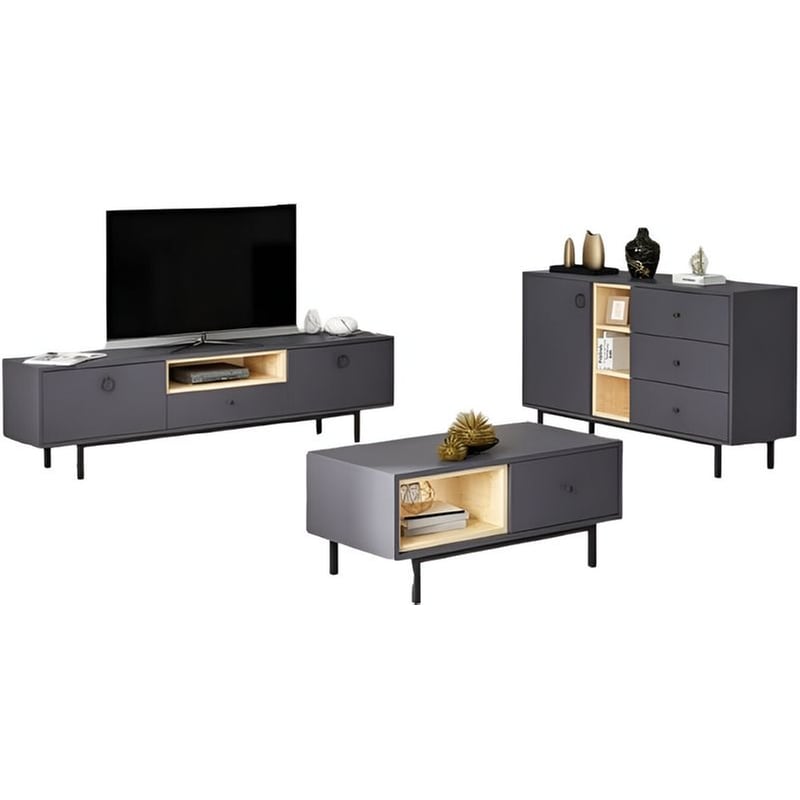 Σετ Επίπλων Σαλονιού 24mall Bigio από Μοριοσανίδα - Ανθρακί