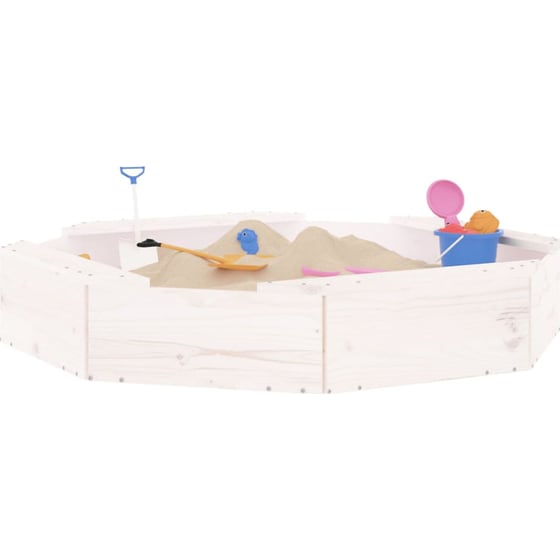 VidaXL Αμμοδόχος με Καθίσματα Οκτάγωνη 111x111x20cm Ξύλινη - Λευκό image 0