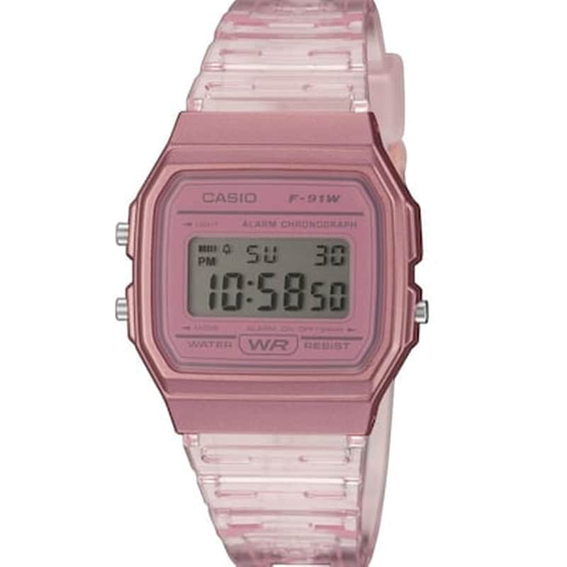 CASIO Casio Digital Translucent F91WS-4 Ρολόι Μπαταρίας με Ροζ Πλαστικό Λουράκι