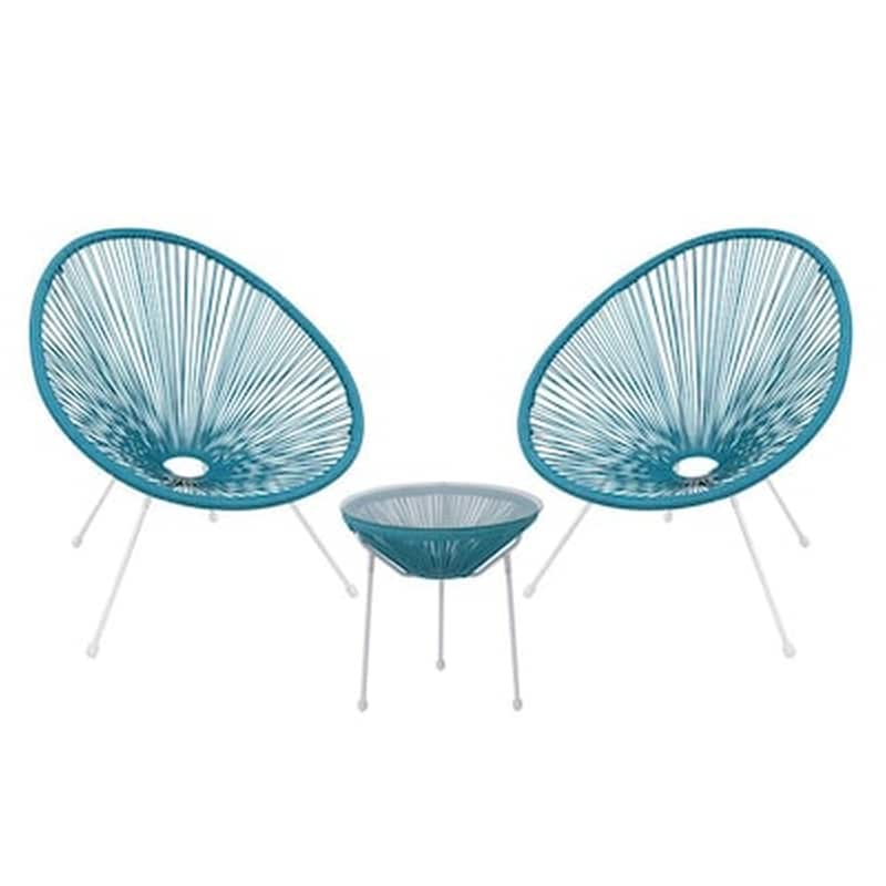 WOODWELL Acapulco Set Τραπ 2 Πολ Μετ Άσπρο Plastic Rattan Μπλε