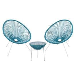 Acapulco Set Τραπ 2 Πολ Μετ Άσπρο Plastic Rattan Μπλε