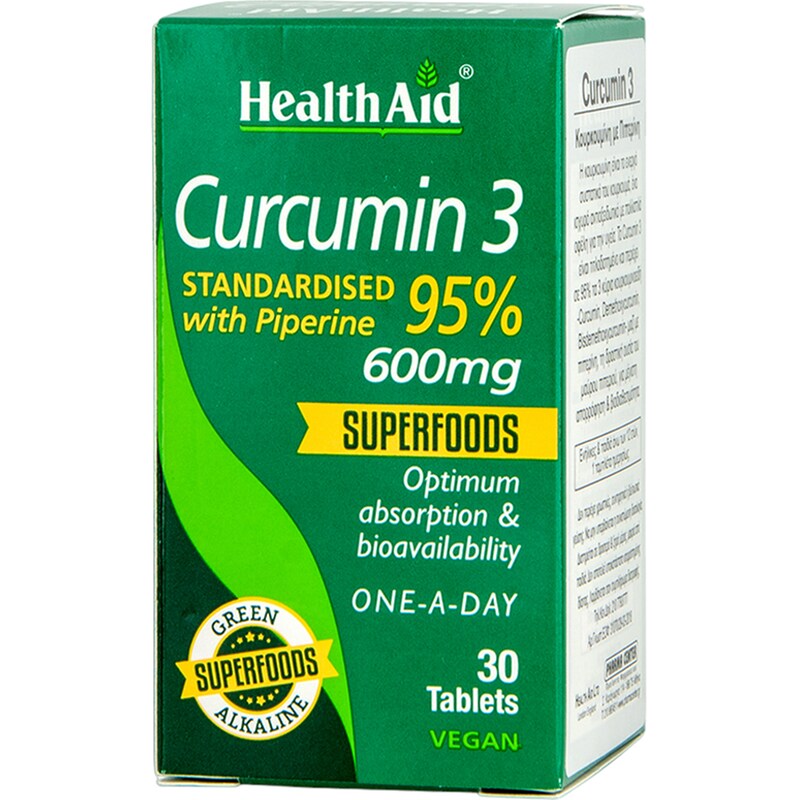 Ειδικό Συμπλήρωμα Διατροφής Health Aid Curcumin 3 With Piperine 600mg - 30 ταμπλέτες