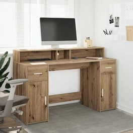 Γραφείο VidaXL με LED από Επεξεργασμένο Ξύλο 140x55x91 cm - Artisan Δρυς