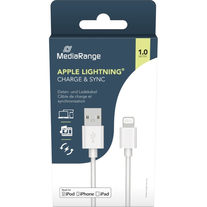 Καλώδιο Φόρτισης MediaRange Charge and Sync USB-A 2.0 to Lightning 1.0m - Λευκό