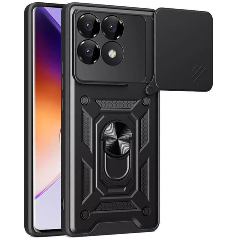 BODYCELL Θήκη Xiaomi Poco F6 Pro - Bodycell Armor Slide με Καλύμμα Κάμερας και Ring Holder - Black