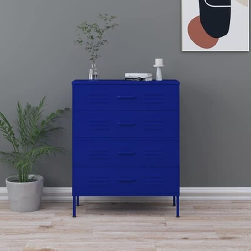 VIDAXL Vidaxl Συρταριέρα Ναυτικό Μπλε 80 X 35 X 101,5 Εκ. Από Ατσάλι