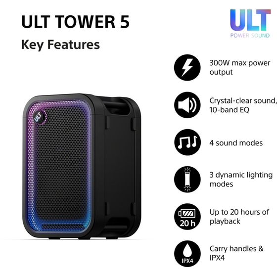 Party Speaker Sony ULT Tower 5 300W - Black image 1
