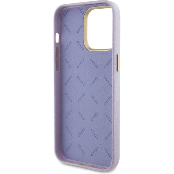 Θήκη Apple iPhone 15 Pro Max - Guess Glitter Full Wrapped Glossy Case With Vintage Script Logo - Glitter Lilac image 2