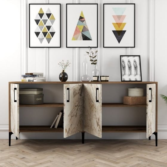 Μπουφές 24Mall Viterbo από Μοριοσανίδα/Μέταλλο 180x35x78 cm - Καρυδί/Λευκός image 2