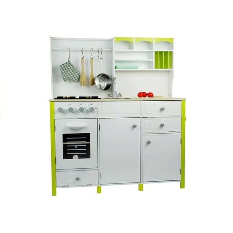 Loco. Παιδική Ξύλινη Κουζίνα Με Φούρνο Και Αξεσουάρ Σε Πράσινο-λευκό Χρώμα 85x33x105εκ.