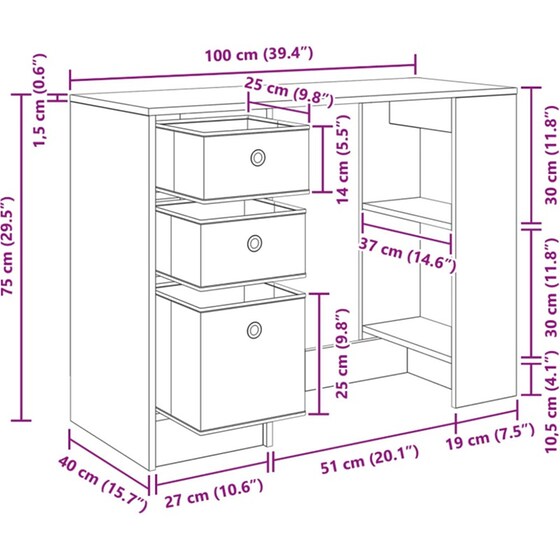 Γραφείο VidaXL από Επεξεργασμένο Ξύλο 100x40x75 cm - Καπνιστή Δρυς image 10