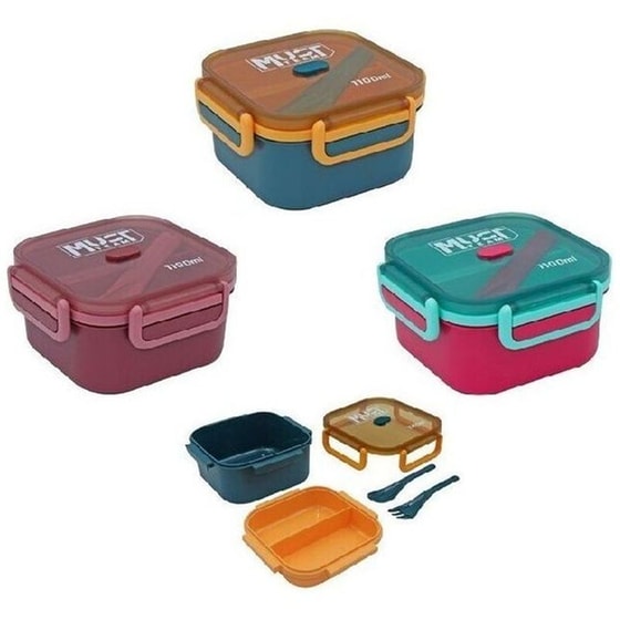 Φαγητοδοχείο Must Πλαστικό με Πιρούνι και Κουτάλι 1100ml (1 Τεμάχιο) image 2