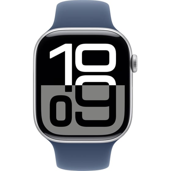 Apple Watch Series 10 GPS + Cellular 46mm Silver Aluminum Case with Denim Sport Band - S/M image 1