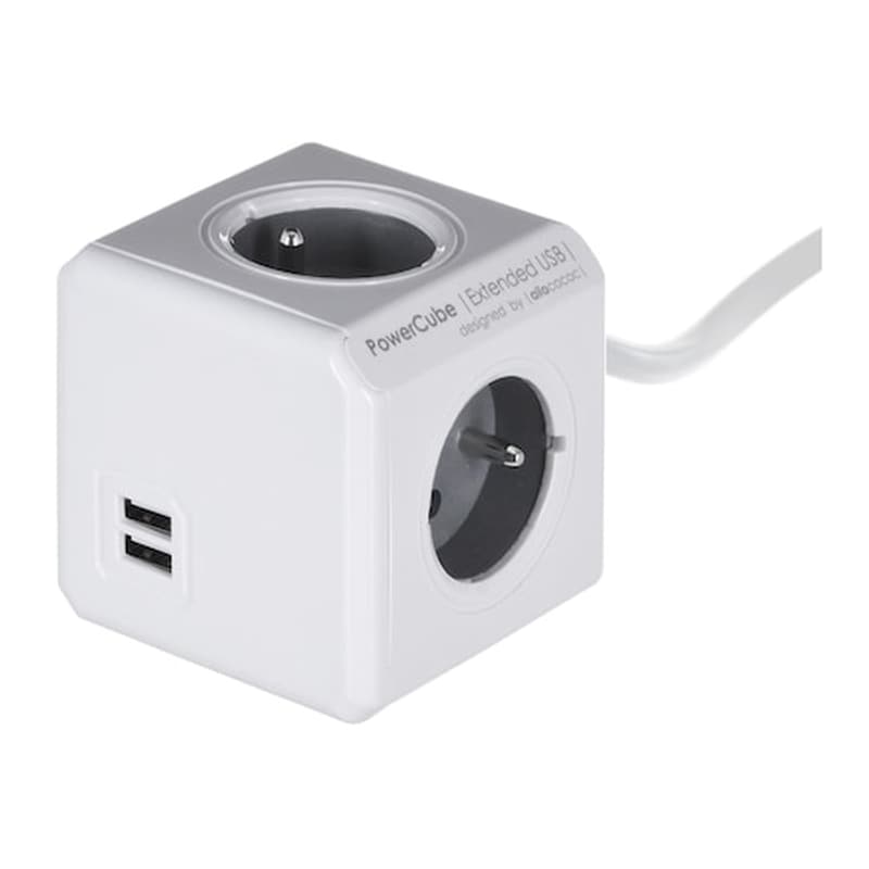 ALLOCACOC Πολύπριζο Allocacoc Powercube Extended 4 Θέσεων 2x Usb 3m - Grey