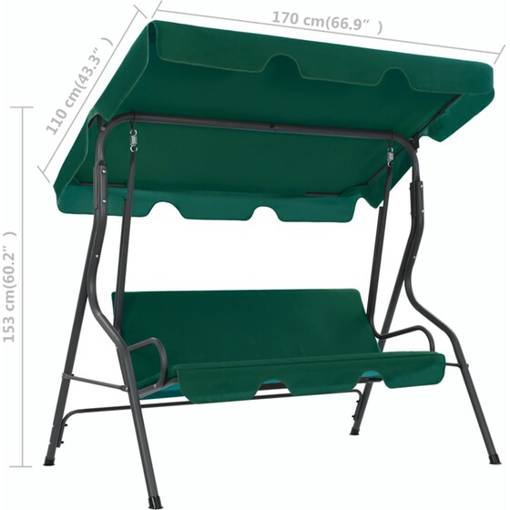 Κούνια Κήπου VidaXL με Σκίαστρο  από Χάλυβα 170x110x153 cm - Πράσινη image 5