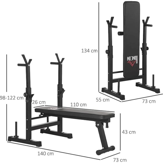 Ρυθμιζόμενος Πάγκος Γυμναστικής Homcom A91-180 140x73x98-122cm - Μαύρο image 3