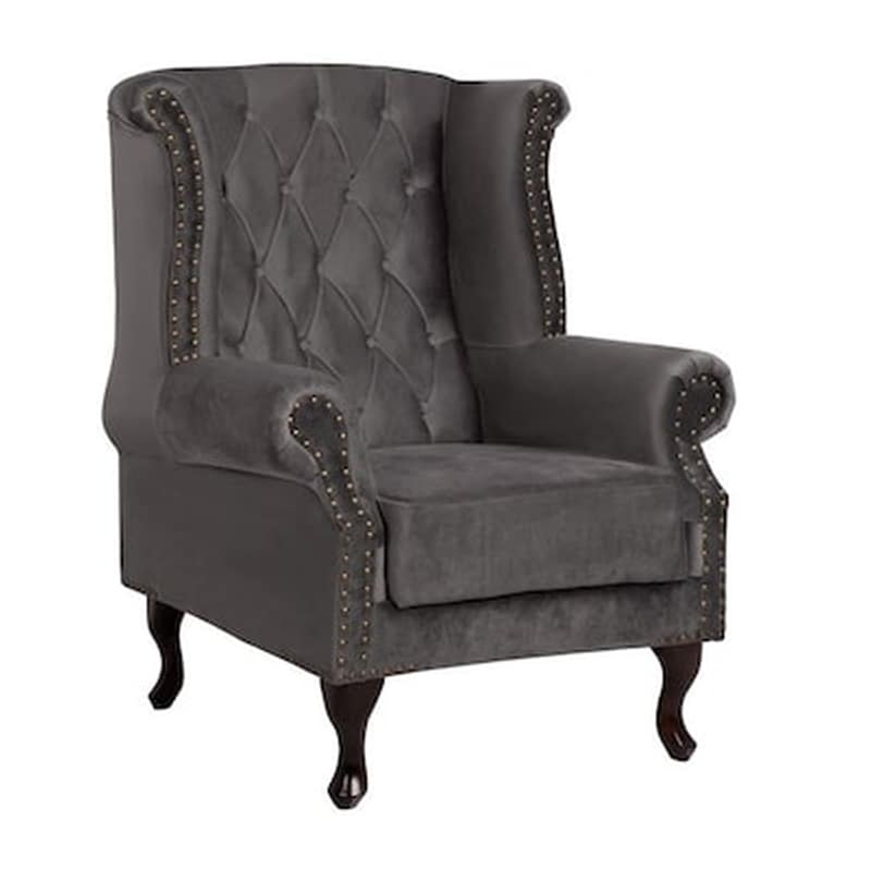 HOMEMARKT Πολυθρόνα Μπερζέρα Γκρι Βελούδο Τύπου Chesterfield Polina 83x75x107yεκ Hm0053 10