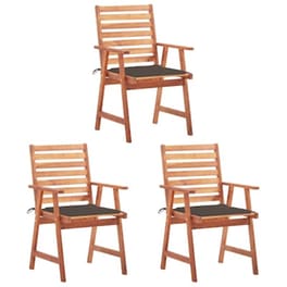 Vidaxl Καρέκλες Τραπεζαρίας Εξ. Χώρου 3 Τεμ. Ξύλο Ακακίας Με Μαξιλάρια
