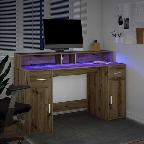 Γραφείο VidaXL με LED από Επεξεργασμένο Ξύλο 140x55x91 cm - Artisan Δρυς image 1