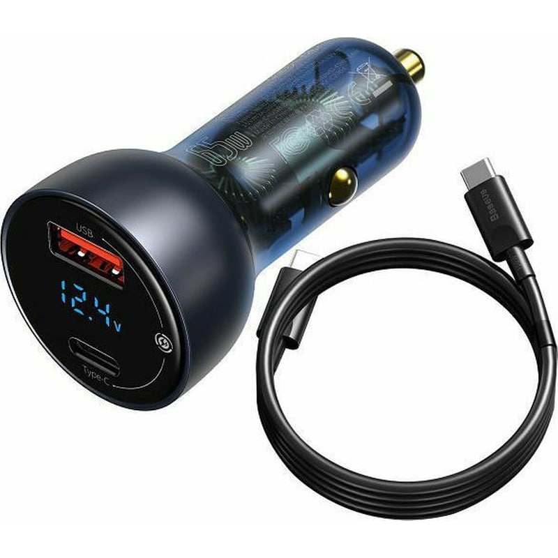 Φορτιστής Αυτοκινήτου Baseus USB + Type-C - Ασημί