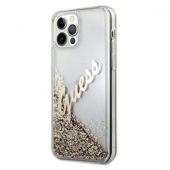 Θήκη Apple iPhone 12 Pro Max - Guess Glitter Script Vintage Gold Logo - Clear/Glitter Gold image 2