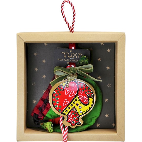 Κρεμαστό Χριστουγεννιάτικο Γούρι Boho Μεταλλικό - Ρόδι με Καρδιές image 2