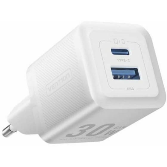 Φορτιστής Πρίζας Vention 2-Port USB GaN Charger USB-A/USB-C 30W  - White image 0