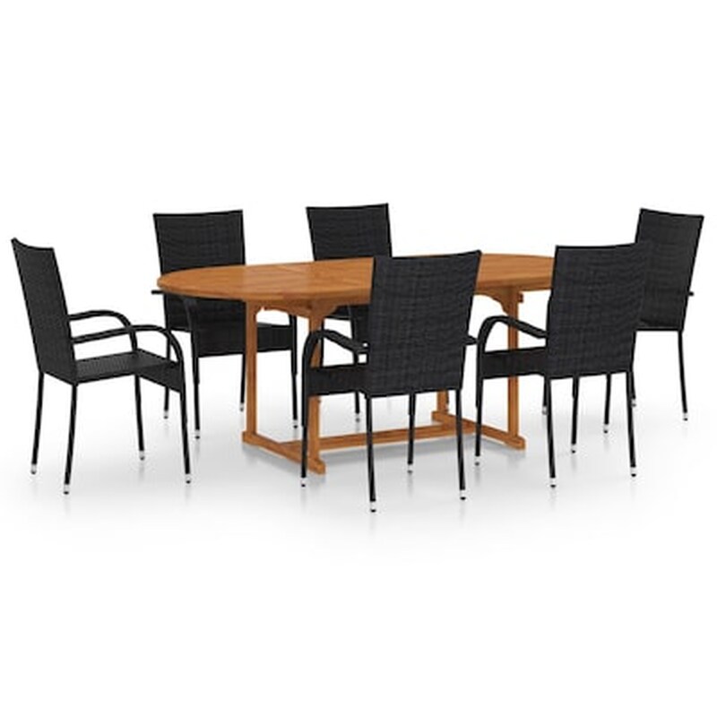 VIDAXL Vidaxl Σετ Τραπεζαρίας Κήπου 7 Τεμαχίων Μαύρο Από Συνθετικό Ρατάν