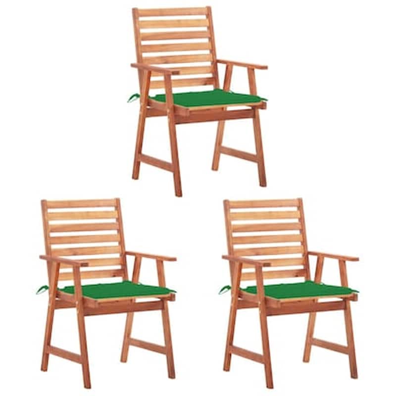 Vidaxl Καρέκλες Τραπεζαρίας Εξ. Χώρου 3 Τεμ. Ξύλο Ακακίας Με Μαξιλάρια