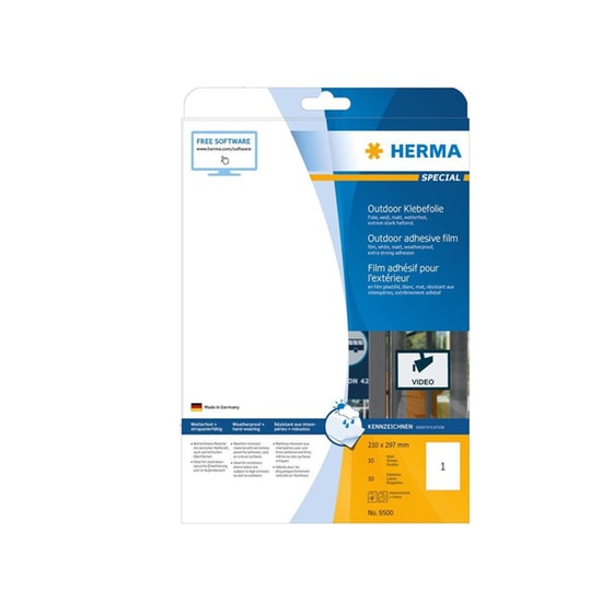 HERMA 9500 - Αυτοκόλλητες ετικέτες εκτύπωσης εξωτ. χώρου 210 x 297 mm - Λευκό - 10 ετικέτες image 0