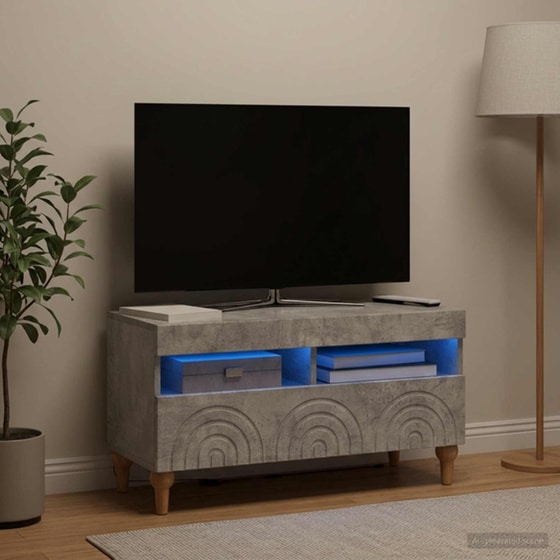 Έπιπλο Τηλεόρασης με LED VidaXL από Επεξεργασμένο Ξύλο - Γκρι Σκυροδέματος image 1
