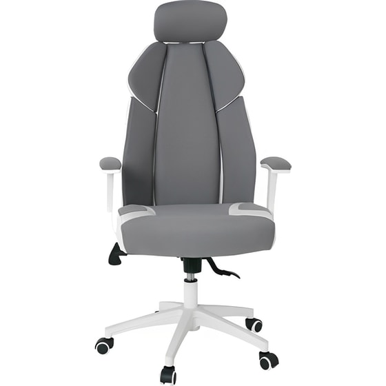 Διευθυντική Καρέκλα Γραφείου 24Mall BF8300 από Τεχνητό Δέρμα - Γκρι / Λευκή image 2