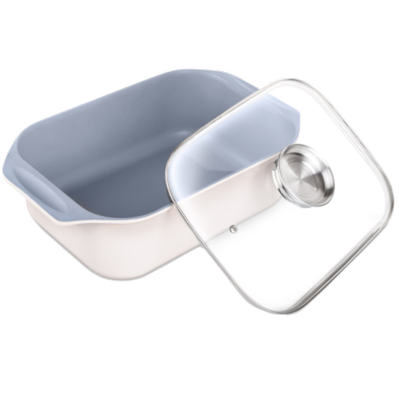 Γάστρα Ορθογώνια LAMART HL0803 από Χυτό Αλουμίνιο  με Κεραμική Επίστρωση και Γυάλινο Καπάκι 41.5 x 25.5 cm 8.5 L Ασημί image 1