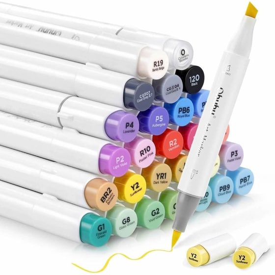 Alcohol Art Markers Σετ Μαρκαδορων 24 Βασικων Χρωματων Brush Chisel Ohuhu Honolulu (80401-93) image 0