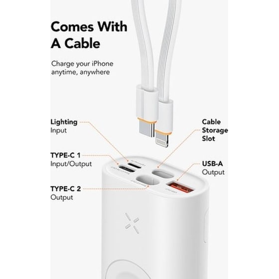 Mini Powerbank Veger W1162s Fast Charge Magfan 10.000mAh + Ασύρματη Φόρτιση Apple Watch - Λευκό image 2