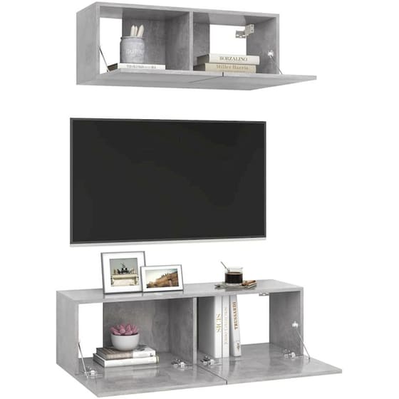 Έπιπλα Τηλεόρασης VidaXL από Μοριοσανίδα 2 Τμχ 100x30x30cm - Γκρι image 2