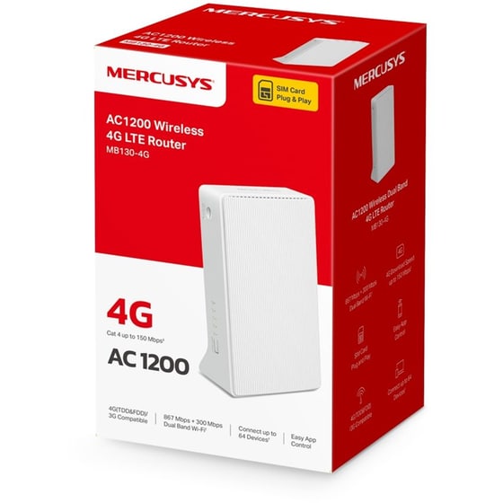 Mercusys MB130-4G Ασύρματο 4G Mobile Router Wi‑Fi 5 με 2 Θύρες Ethernet - Λευκό image 2