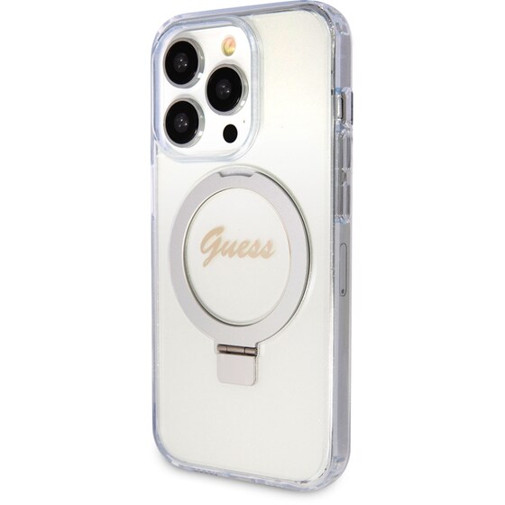 Θήκη Apple iPhone 15 Pro - Guess Magsafe Ring Stand Glitter Hard Case Script Logo - Διάφανο image 4