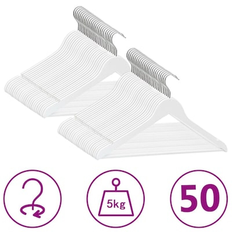 Vidaxl Κρεμάστρες Ρούχων Σετ 50 Τεμ. Αντιολισθητικές Λευκό Σκληρό Ξύλο