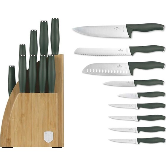Σετ Μαχαίρια Berlinger Haus Matt Green από Ανοξείδωτο Ατσάλι με Βάση από Μπαμπού 10 Τμχ image 1