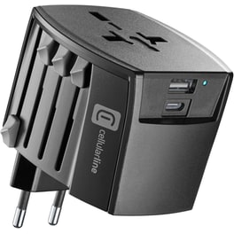 Φορτιστής Πρίζας Cellular Line Multi-plug Travel Adapter USB-C/USB-A - Μαύρο