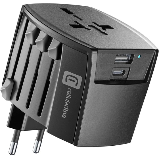 Φορτιστής Πρίζας Cellular Line Multi-plug Travel Adapter USB-C/USB-A - Μαύρο image 0