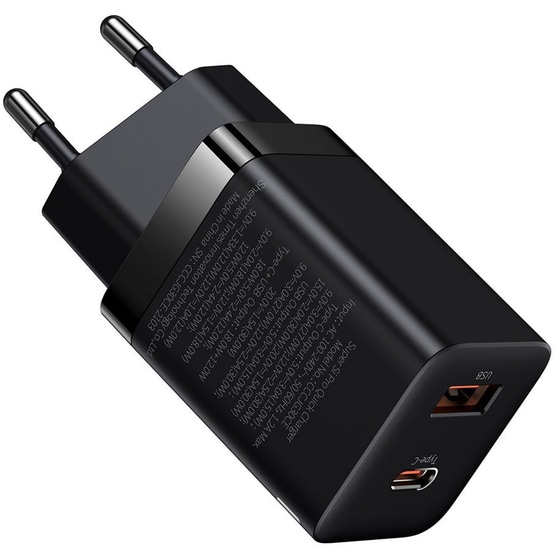 Φορτιστής Πρίζας Baseus Super Si Pro 2ports Usb,Usb-C 30W - Black image 1