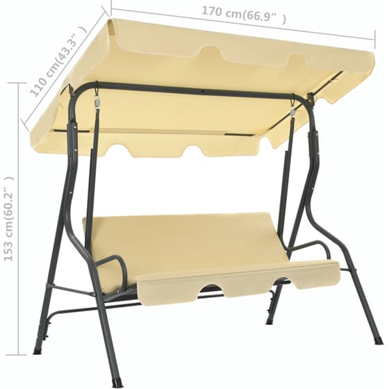 Κούνια Κήπου VidaXL με Σκίαστρο από Χάλυβα 170x110x153 cm - Λευκό Κρεμ image 5