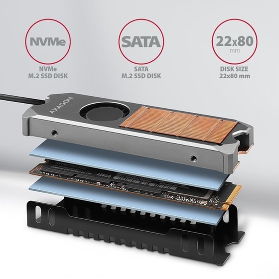 AXAGON CLR-M2FAN Ενεργή Ψύκτρα M.2 SSD με Ανεμιστήρα image 1