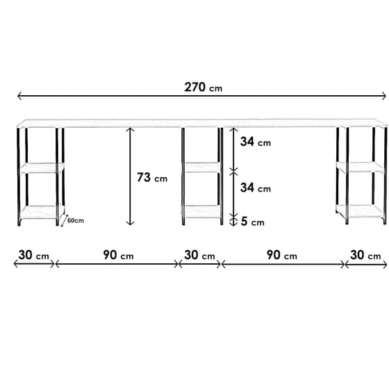 Γραφείo Βιβλιοθήκη 24Mall Doppio από Μοριοσανίδα 270x60x74 cm - Μπεζ/Μαύρο image 5