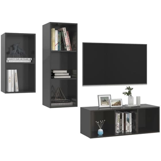 Έπιπλα Τηλεόρασης VidaXL Μοριοσανίδα 3 Tμχ 37x37x107cm - Γκρι image 2