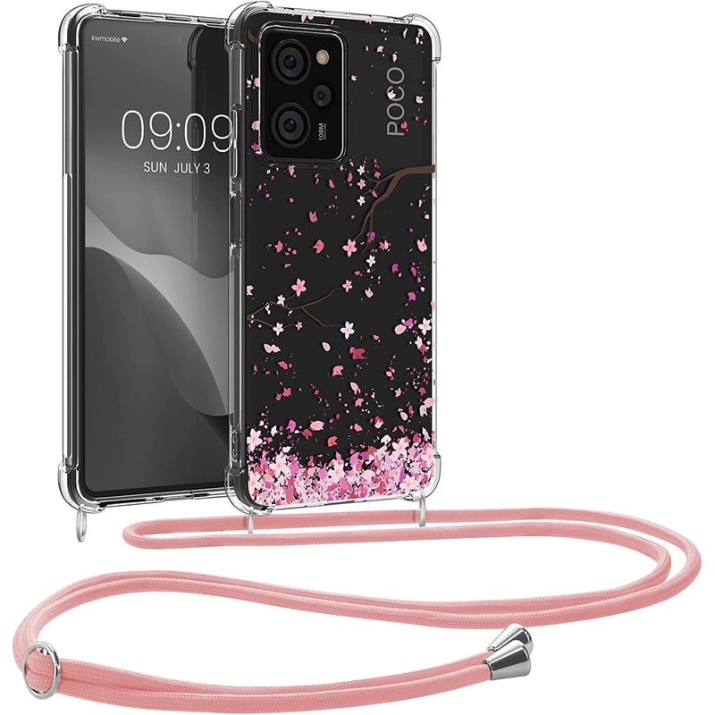 KWMOBILE Θήκη Xiaomi Redmi Note 12 Pro 5G/Poco X5 Pro - KWmobile Θήκη Σιλικόνης - Cherry Blossoms Pink Petals / Dark Brown / Transparent